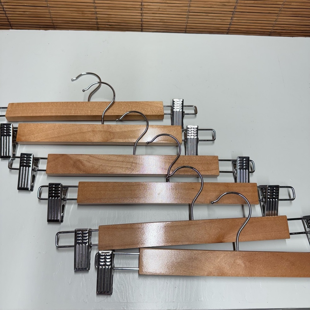 Wooden Pant Hangers with Metal Clips Set of 6